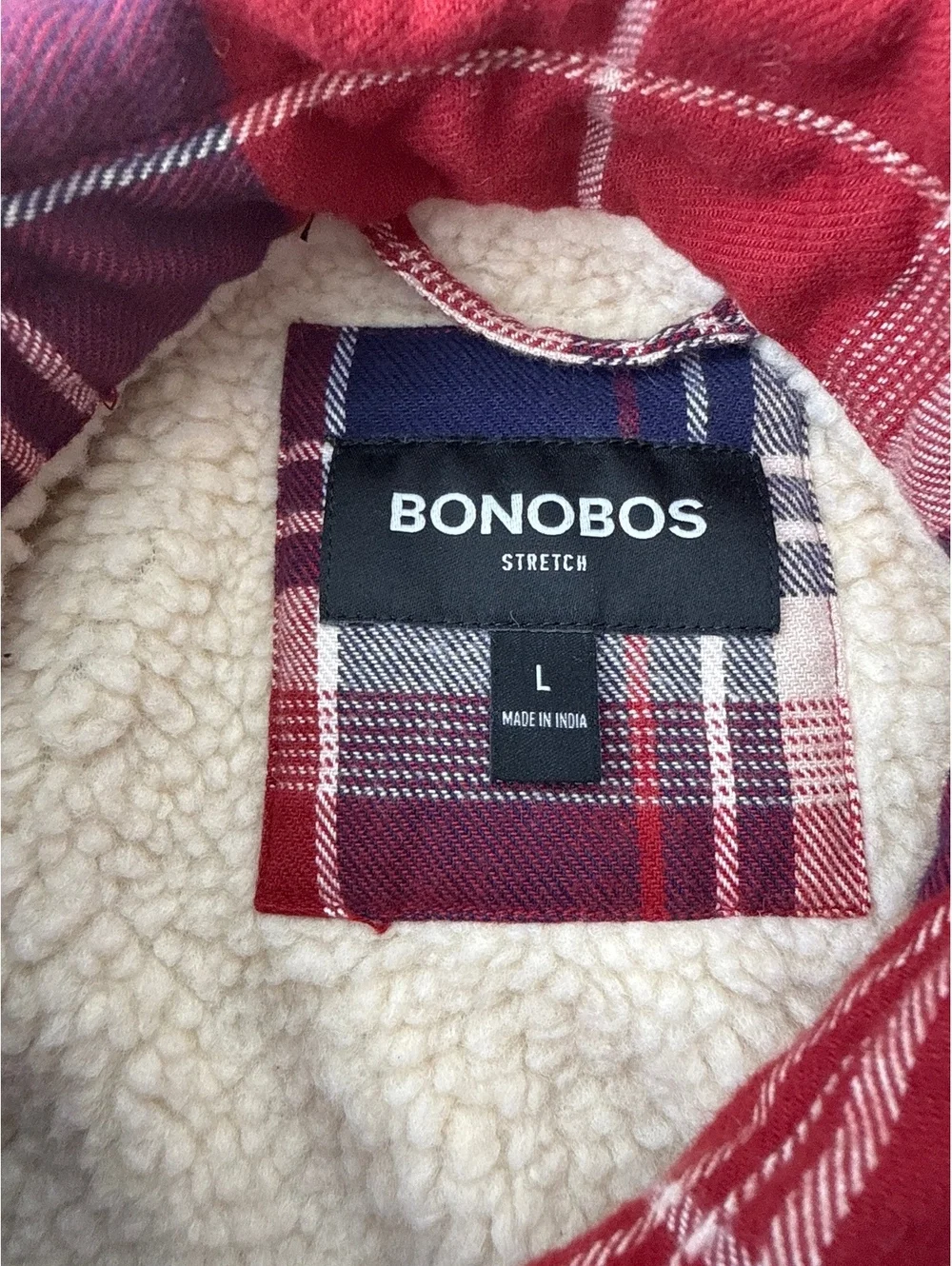 Bonobos Sherpa Lined Flannel Shirt Jacket Mens Large Plaid Stretch Shacket